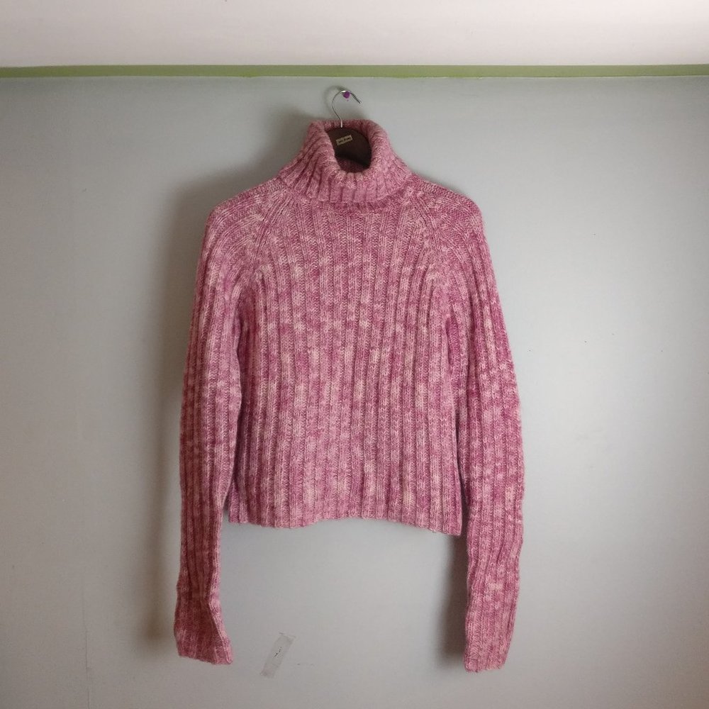 Mohairwool Alpaca blend warm knit rollneck turtleneck Sweater in sexy pink LARGE